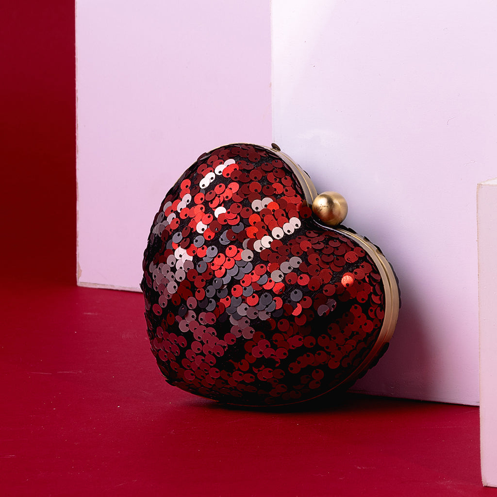Heart Clutch (Green and Red Sequins ) Double sided