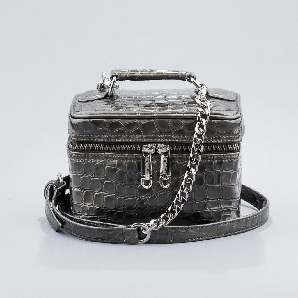 Mini Cube Crossbody Bag (Patent Grey)
