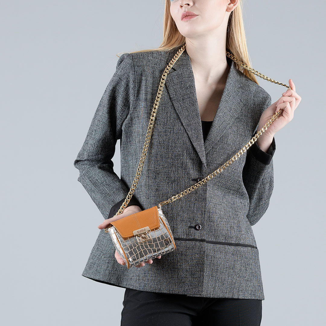Mini Me Crossbody Bag (Mango and Silver)
